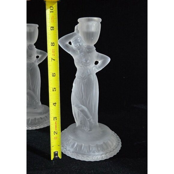 Vintage Fostoria Frosted Glass Figural Candlesticks Rebecca at the Well - Picture 8 of 10